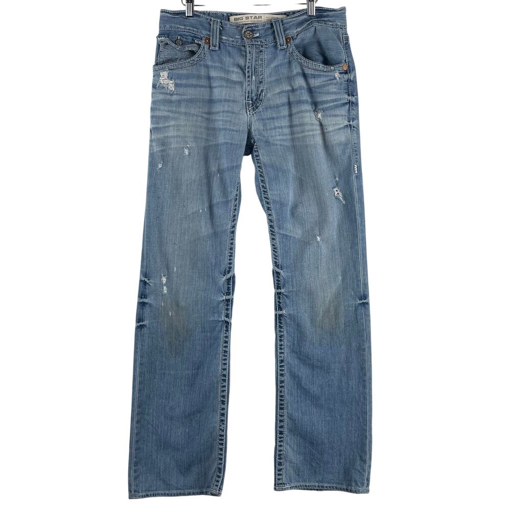 Big Star Mens Pioneer Bootcut Jeans 33L Light Wash Distressed Destroyed Denim